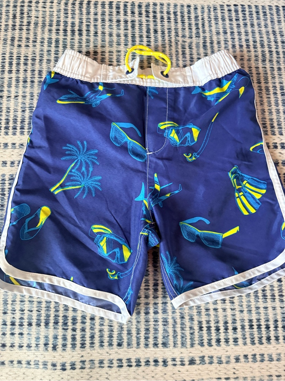 Mini Boden Blue Swim Trunks with Yellow and Teal Accents
